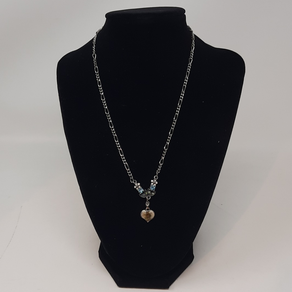 Silver Tone Necklace with blue an green stones